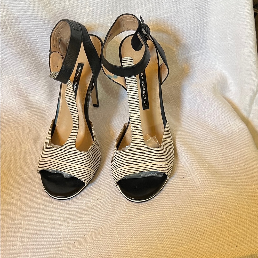 French Connection Black and White Striped Heels